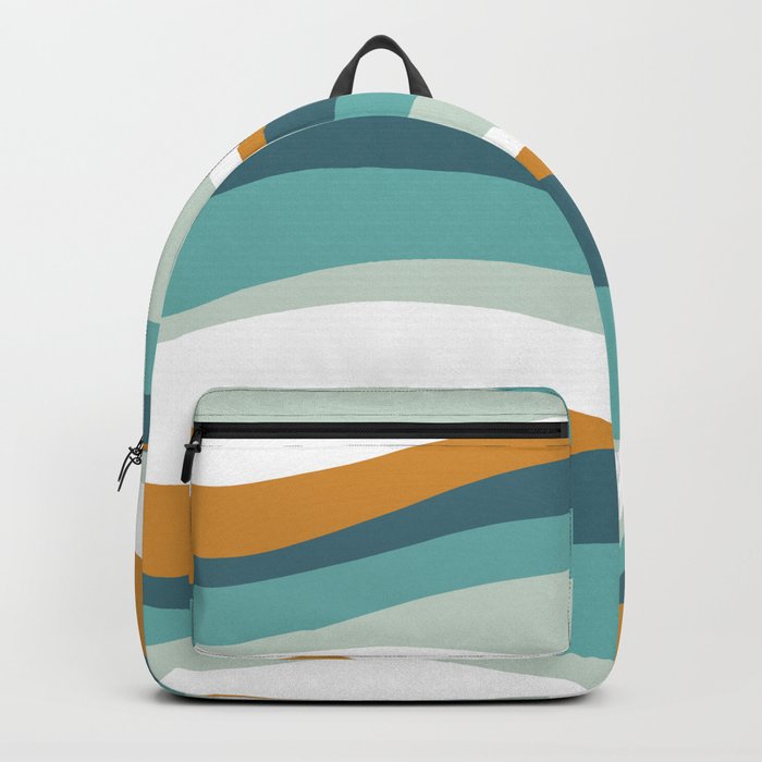 Wavy Lines Pattern Teal, Orange, Aqua and white Backpack