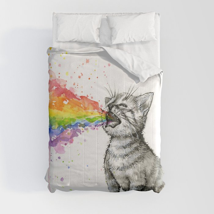 Kitten Puking Rainbow Comforter