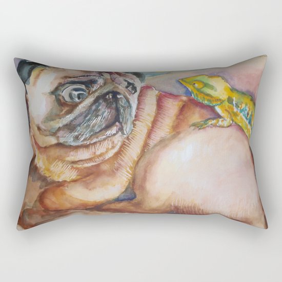 Pug and Chameleon Rectangular Pillow