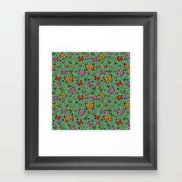 Bounty of Bright Butterflies - Green Framed Art Print