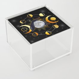 Full moon with triple goddess symbol in hands of a woman Acrylic Box