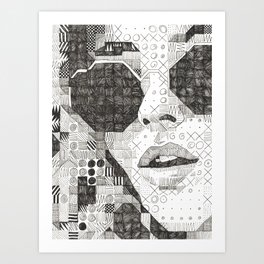 Black and White Illustration of Woman in Sunglasses Art Print