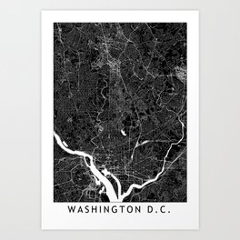 Washington D.C. Black And White Map Art Print