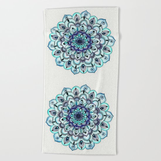 Tide Meets Shore - Blue Mandala Beach Towel