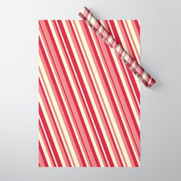 [ Thumbnail: Crimson, Light Coral & Light Yellow Colored Lines Pattern Wrapping Paper ]