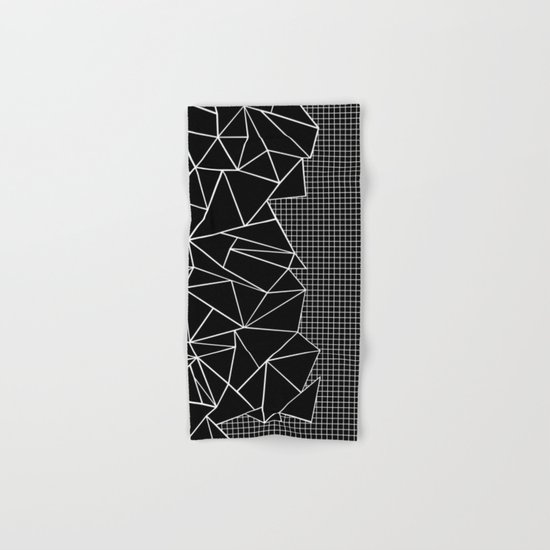 Abstract Grid Outline White on Black on Side Hand & Bath Towel