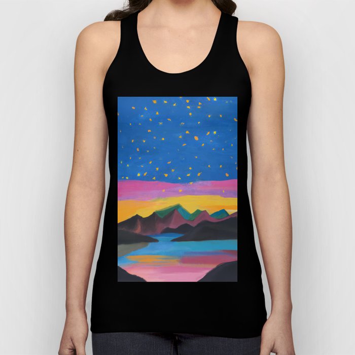 Colorful Starry Night on the Mountainous Lake Tank Top