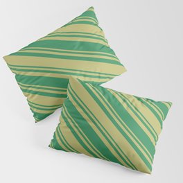 [ Thumbnail: Dark Khaki & Sea Green Colored Striped Pattern Pillow Sham ]