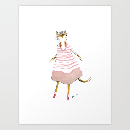 Dancing Darling Flower Cat Art Print