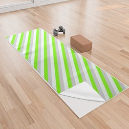 [ Thumbnail: Green, Mint Cream, and Light Gray Colored Stripes Pattern Yoga Towel ]