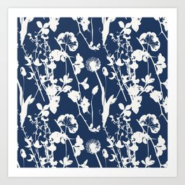 Field and Flora Silhouettes, Ivory on Navy Art Print