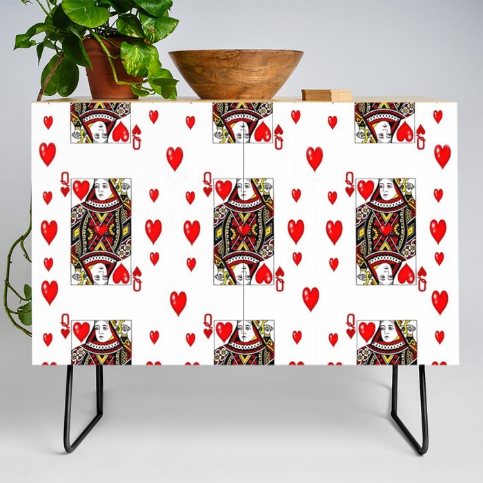 CASINO RED QUEEN OF HEARTS PATTERNS ART Credenza