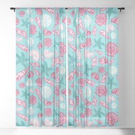 Seashell Pattern - Pink and mint Sheer Curtain