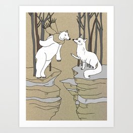 Arctic fox and Polar bear, Romeo and Juliet Art Print
