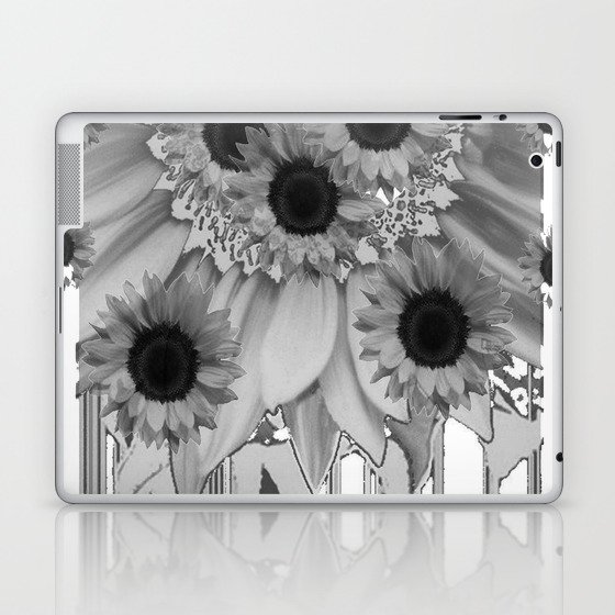 Modern Abstract Black White Flowers Garden Art Laptop Ipad