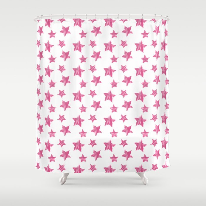 Boho Pink Stars on White Shower Curtain
