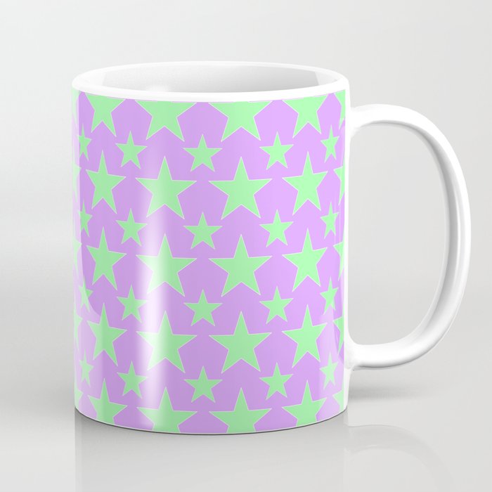 Green Star Pattern on Purple Coffee Mug