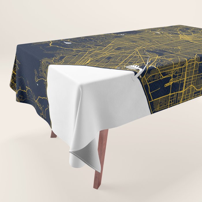 Los Angeles City Map of the United States Gold Art Deco Tablecloth by