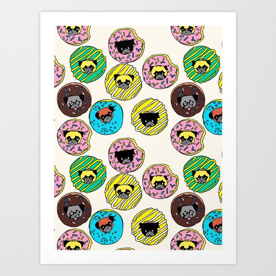 Pug Donuts Art Print