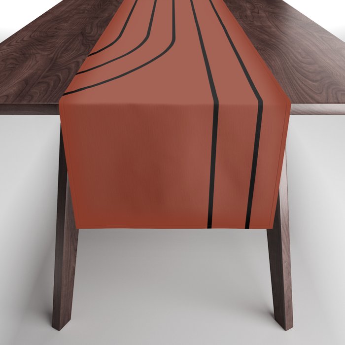 Minimal Line Curvature LXII Brick Red Mid Century Modern Arch Abstract Table Runner