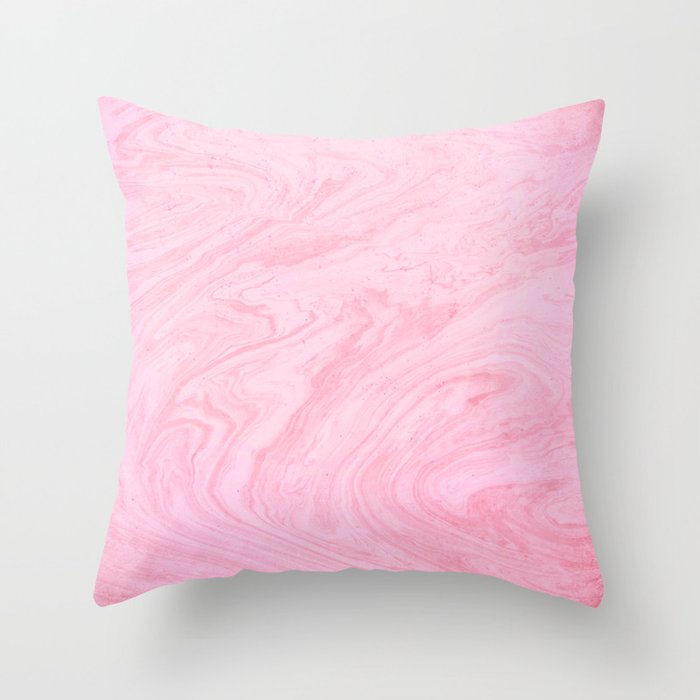 pink marbleized effect marble painting Throw Pillow
