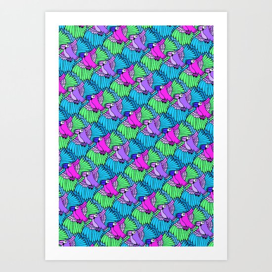 Tessellated Parrots Pink Art Print