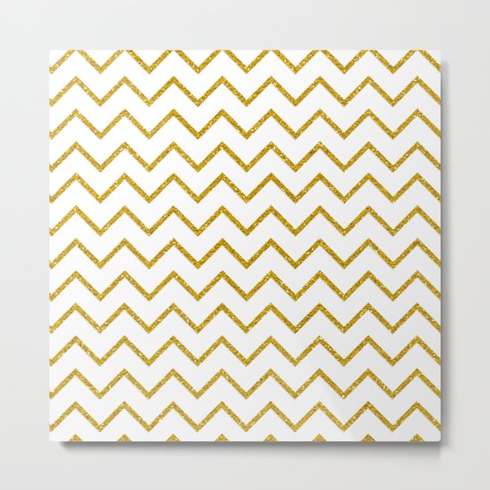Gold glitter chevron on white - Luxury pattern Metal Print