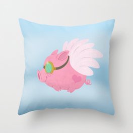 Flying Pink Pig, Left Facing Throw Pillow