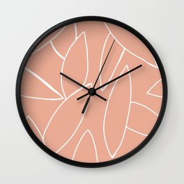 abstract tropical leaves Wall Clock | Digital, Leaves, Tropical, White, Pattern, Drawing, Homedecor, Neutral, Peach, Minimal 
