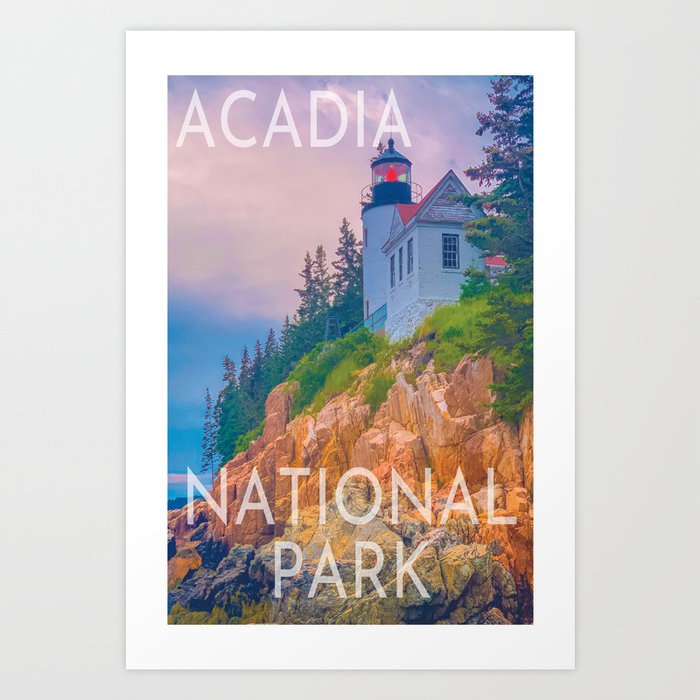 Acadia National Park Maine Lighthouse Landscape Photography Art Print