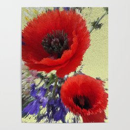 Poppy flowers bouquet pixel art Poster
