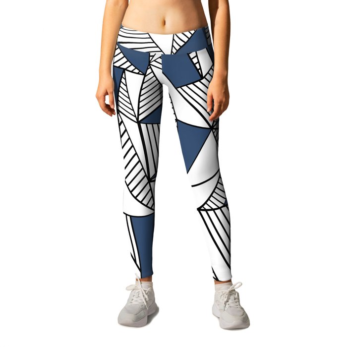 Abstraction Lines with Navy Blocks Leggings by Emeline | Society6