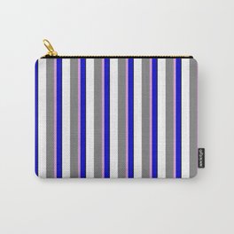 [ Thumbnail: Eyecatching Blue, Plum, Grey, White, and Black Colored Lines Pattern Carry-All Pouch ]