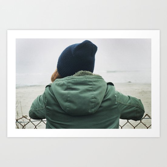 girl on beach. Art Print