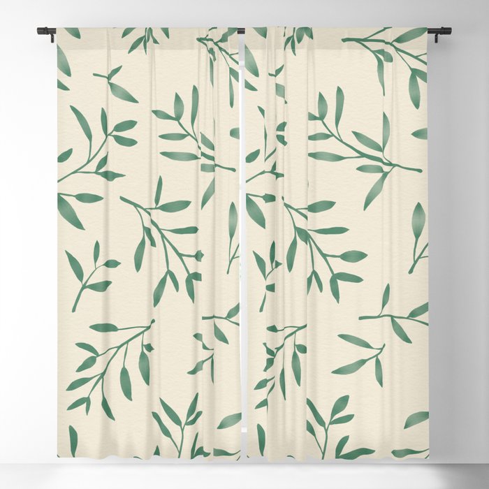 Leaf Pattern Watercolor - Green Blackout Curtain