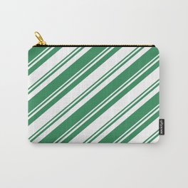 [ Thumbnail: Sea Green & White Colored Lined Pattern Carry-All Pouch ]