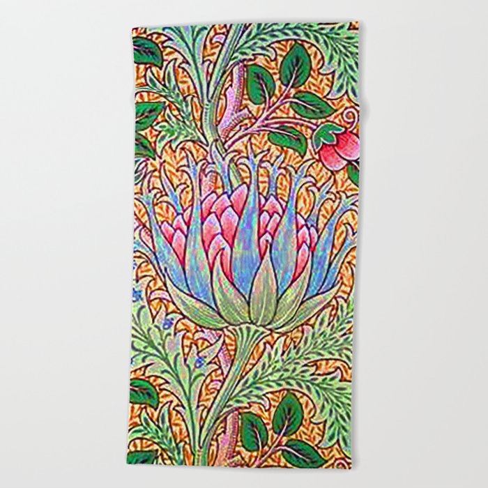 William Morris Artichoke ,Art Nouveau Floral Leaves,Decorative,Victorian,Botanical,vintage Arts And Crafts, Beach Towel