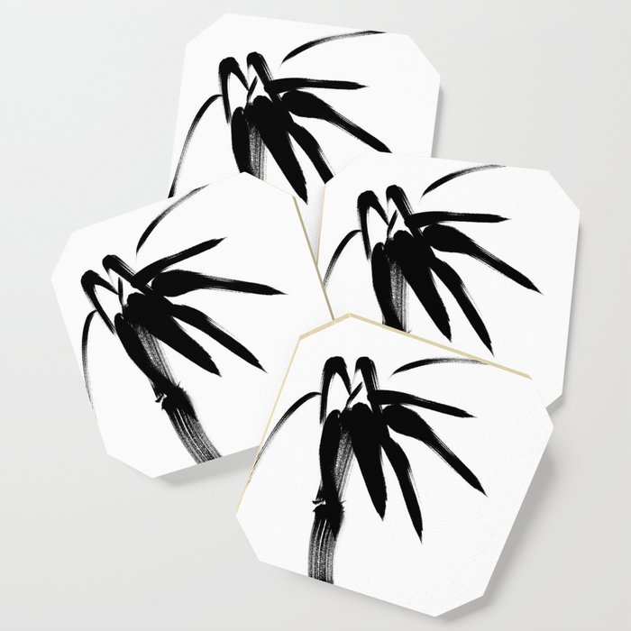 Japanese Black White Brush Painting Zen Bamboo Coaster By