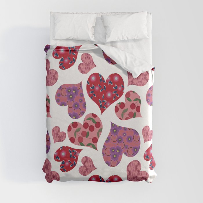 Seamless pattern with hearts with floral ornament Duvet Cover