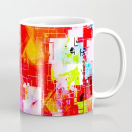 geometric pixel square pattern abstract background in red pink yellow Mug