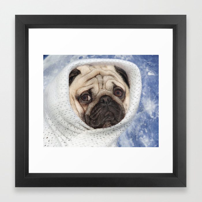 Cute Pug Face Alien Sad Planet Nursery Wall Art Dog Decor Framed Print
