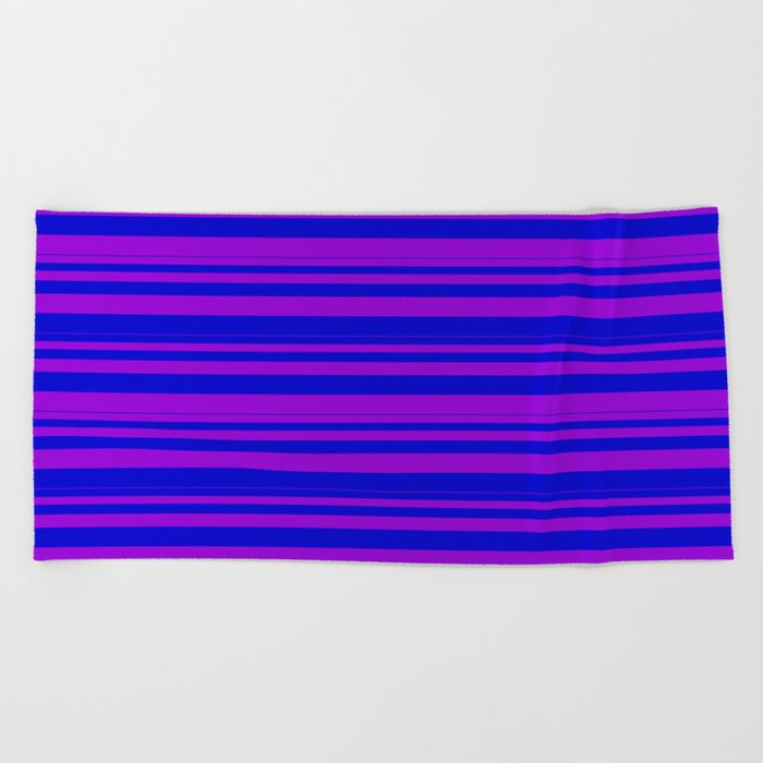 Dark Violet and Blue Colored Lines Pattern Beach Towel