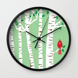 Spring Cardinal and Birch Trees 4 Seasons  Wall Clock