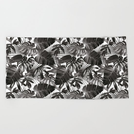 palm leaves grey seamless pattern Beach Towel