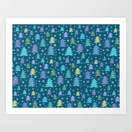 Winter Holidays Christmas Tree Green Forest Pattern Art Print