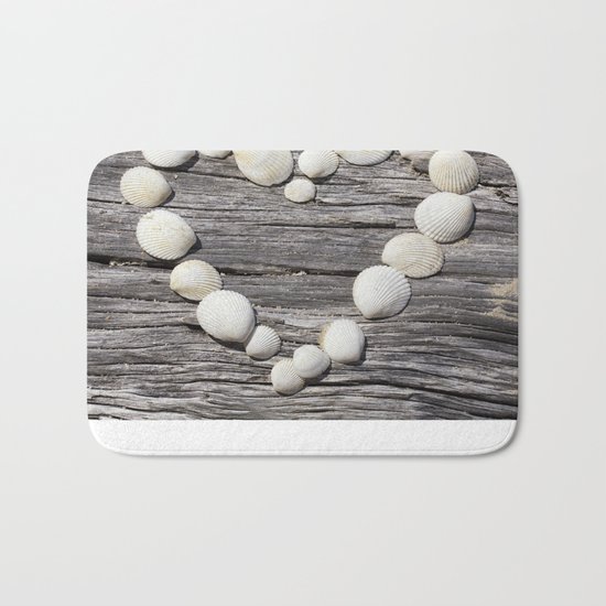 Shell Heart on driftwood Bath Mat