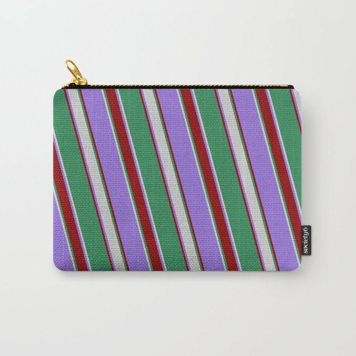 Purple, Dark Red, Sea Green, and Light Grey Colored Lines Pattern Carry-All Pouch