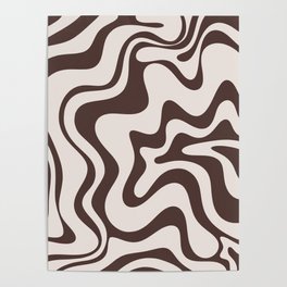 Retro Liquid Swirl Abstract Pattern in Brown Poster