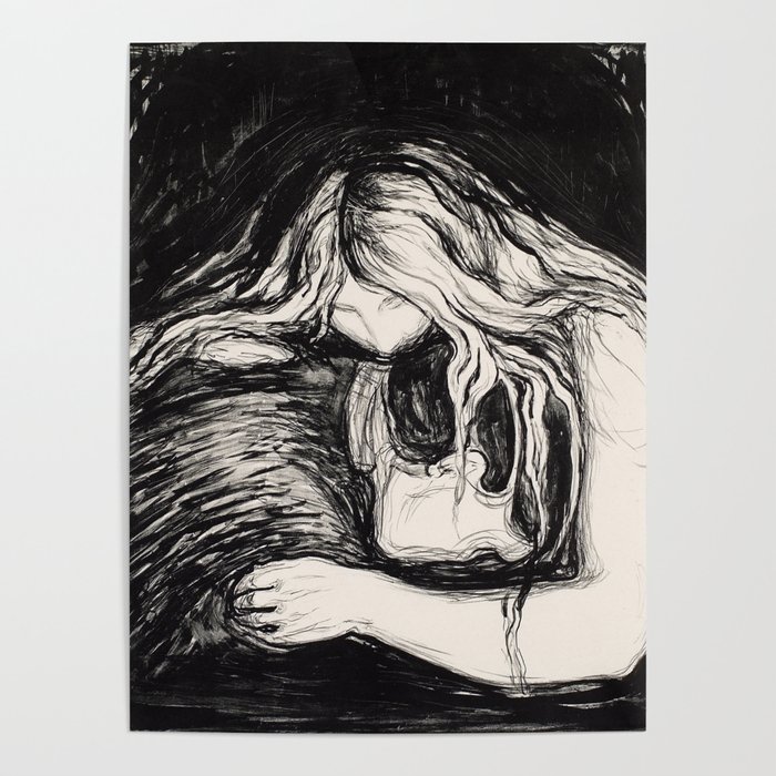 Love and Pain (Vampire I) Edvard Munch Black White Print Poster
