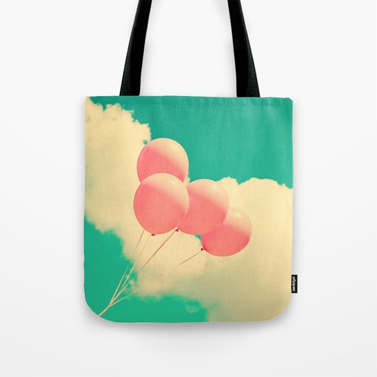 Happy Pink Balloons on retro blue sky Tote Bag